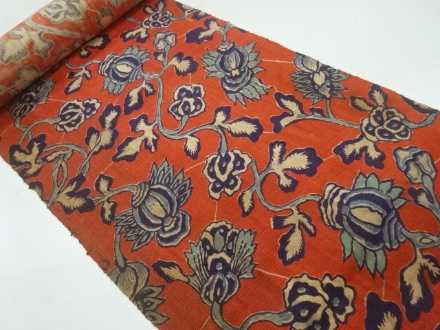 JAPANESE KIMONO / ANTIQUE BOLT FOR HAORI COAT / SILK / FLOWERS